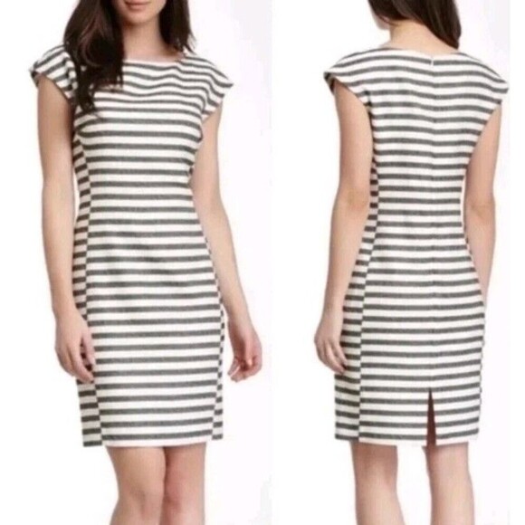 NWT Trina Turk Black White Silver Metallic Striped Dress 12 - Picture 1 of 7